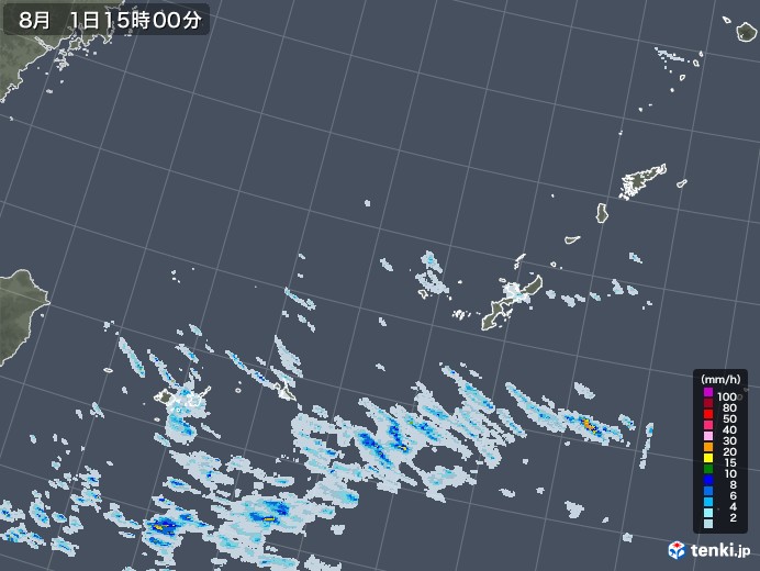 沖縄地方の雨雲レーダー(2020年08月01日)