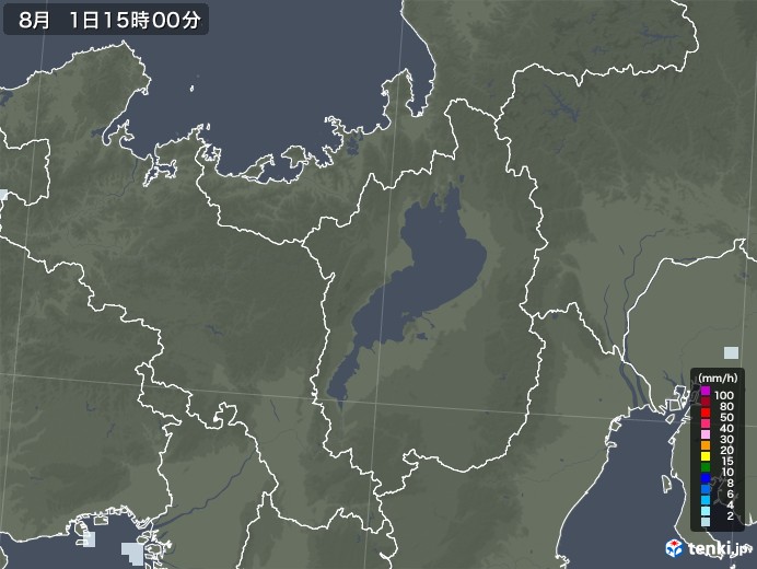 滋賀県の雨雲レーダー(2020年08月01日)