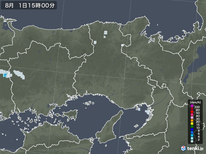 兵庫県の雨雲レーダー(2020年08月01日)