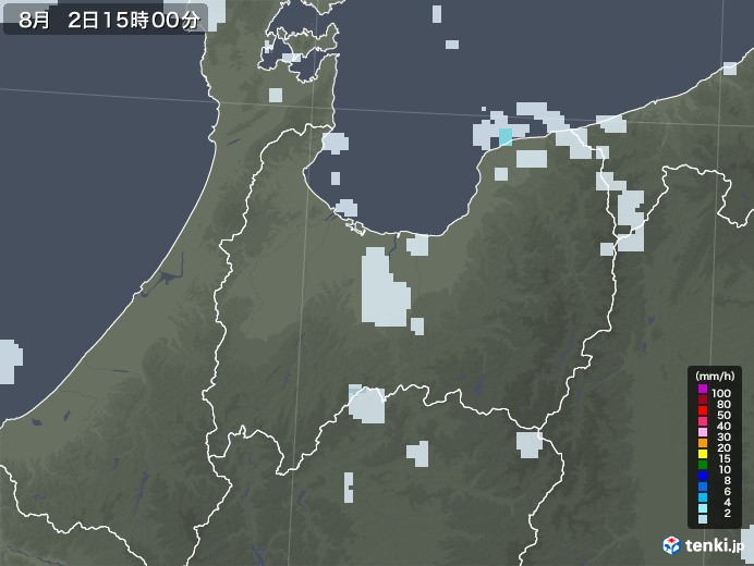 富山県の雨雲レーダー(2020年08月02日)