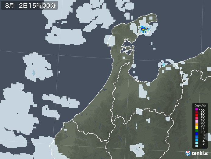 石川県の雨雲レーダー(2020年08月02日)