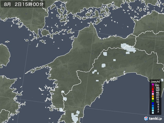 愛媛県の雨雲レーダー(2020年08月02日)