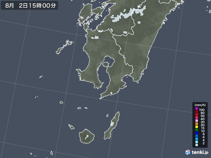 鹿児島県の雨雲レーダー(2020年08月02日)