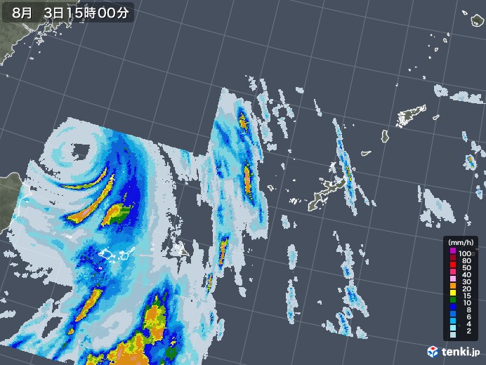 沖縄地方の雨雲レーダー(2020年08月03日)