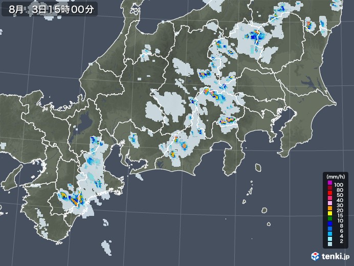 東海地方の雨雲レーダー(2020年08月03日)