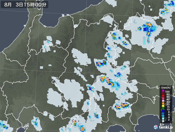 長野県の雨雲レーダー(2020年08月03日)