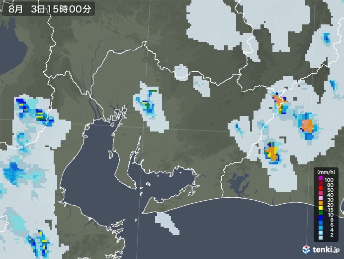 愛知県の雨雲レーダー(2020年08月03日)