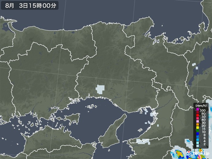 兵庫県の雨雲レーダー(2020年08月03日)