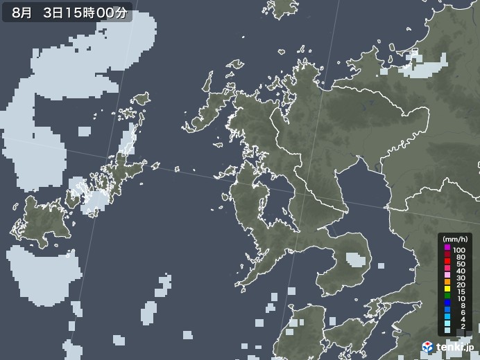 長崎県の雨雲レーダー(2020年08月03日)