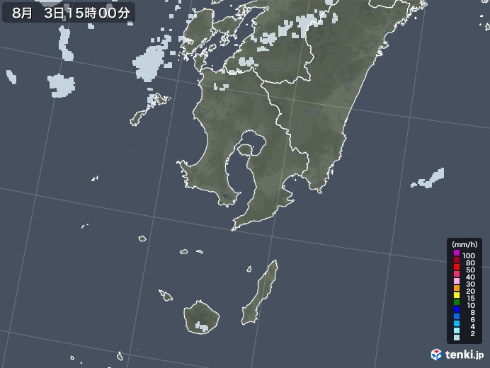 鹿児島県の雨雲レーダー(2020年08月03日)