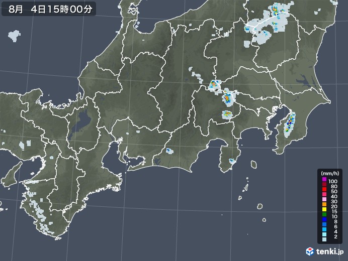 東海地方の雨雲レーダー(2020年08月04日)