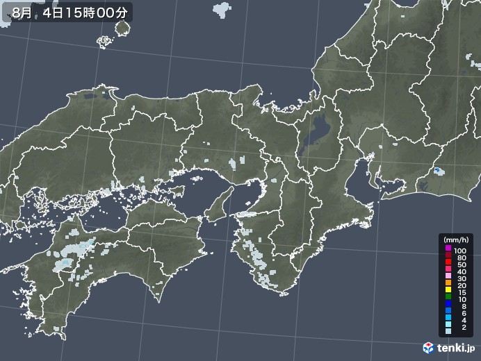 近畿地方の雨雲レーダー(2020年08月04日)