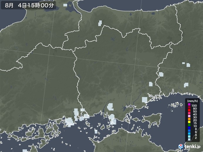 岡山県の雨雲レーダー(2020年08月04日)