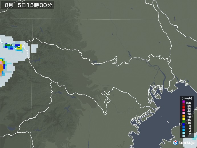 東京都の雨雲レーダー(2020年08月05日)