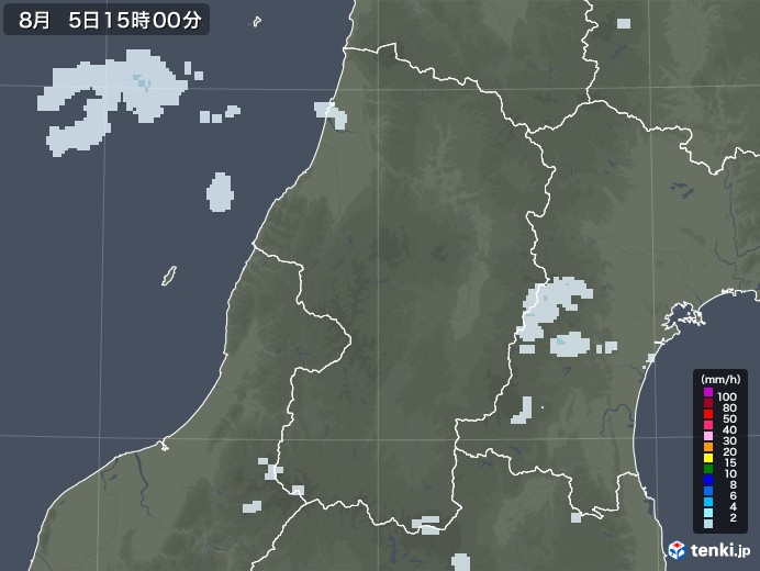 山形県の雨雲レーダー(2020年08月05日)