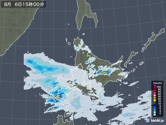 北海道地方の雨雲レーダー(2020年08月06日)