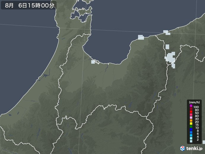 富山県の雨雲レーダー(2020年08月06日)