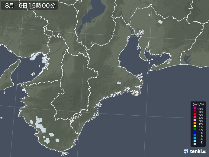 三重県の雨雲レーダー(2020年08月06日)