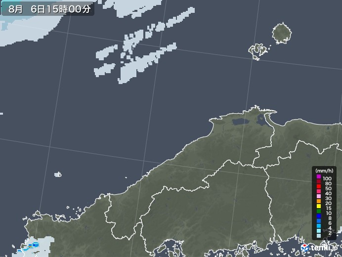 島根県の雨雲レーダー(2020年08月06日)