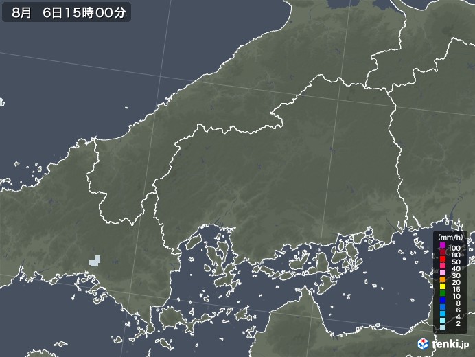広島県の雨雲レーダー(2020年08月06日)