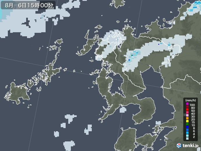 長崎県の雨雲レーダー(2020年08月06日)