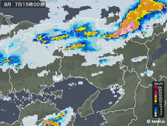 兵庫県の雨雲レーダー(2020年08月07日)