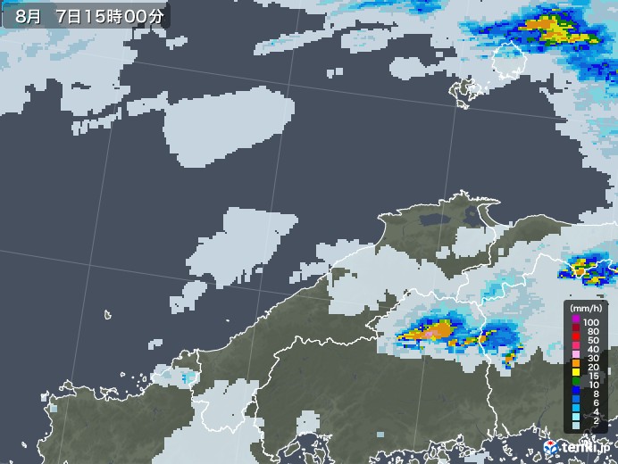 島根県の雨雲レーダー(2020年08月07日)