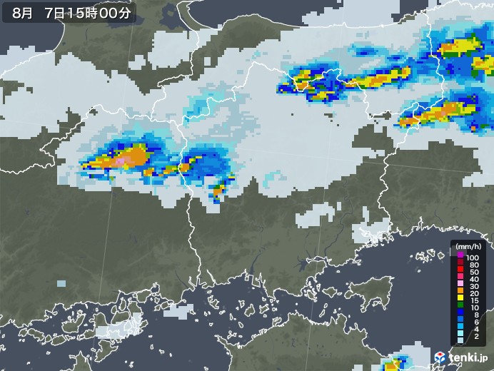 岡山県の雨雲レーダー(2020年08月07日)