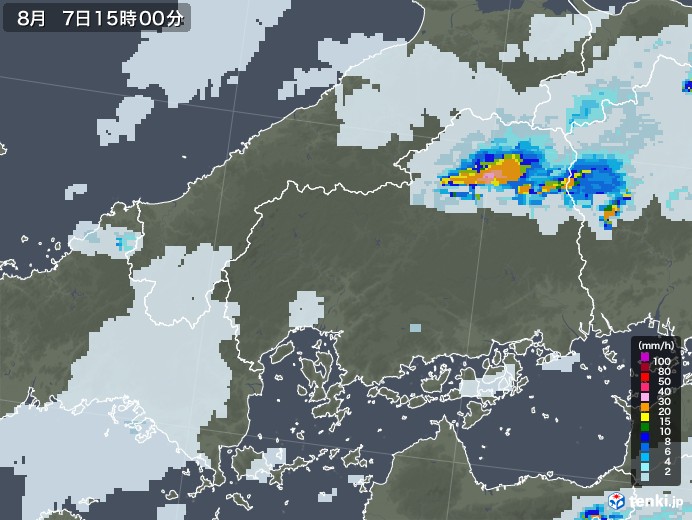 広島県の雨雲レーダー(2020年08月07日)