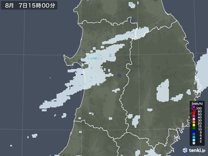 秋田県の雨雲レーダー(2020年08月07日)