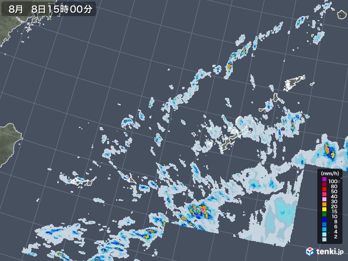 沖縄地方の雨雲レーダー(2020年08月08日)