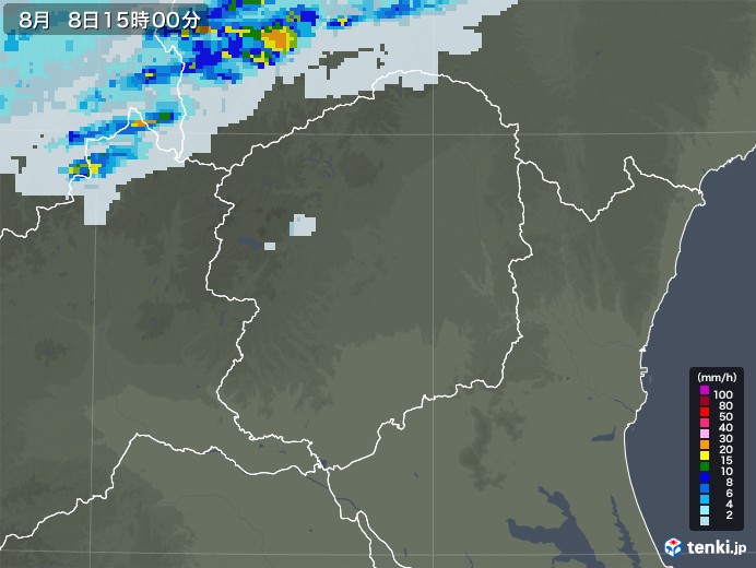 栃木県の雨雲レーダー(2020年08月08日)