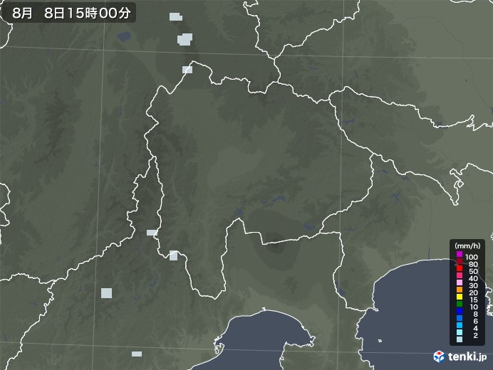 山梨県の雨雲レーダー(2020年08月08日)