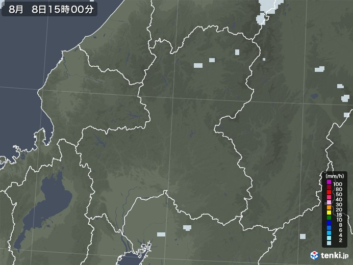 岐阜県の雨雲レーダー(2020年08月08日)