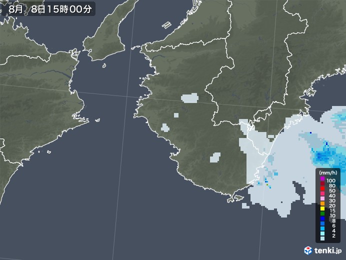 和歌山県の雨雲レーダー(2020年08月08日)