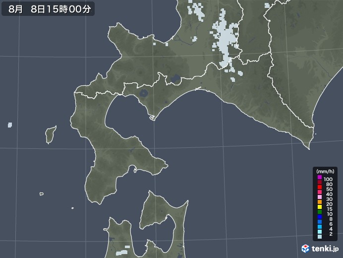 道南の雨雲レーダー(2020年08月08日)