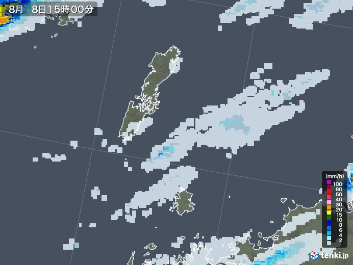 壱岐・対馬(長崎県)の雨雲レーダー(2020年08月08日)