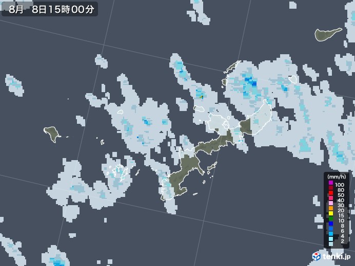 沖縄県の雨雲レーダー(2020年08月08日)