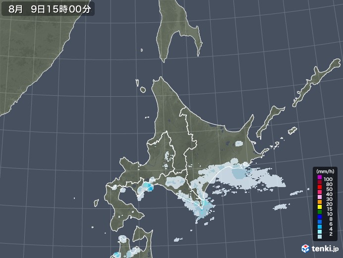 北海道地方の雨雲レーダー(2020年08月09日)