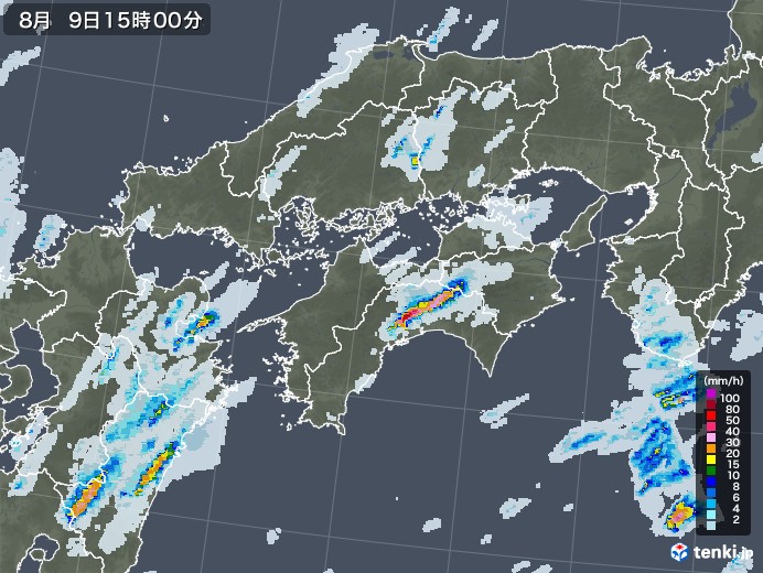 四国地方の雨雲レーダー(2020年08月09日)