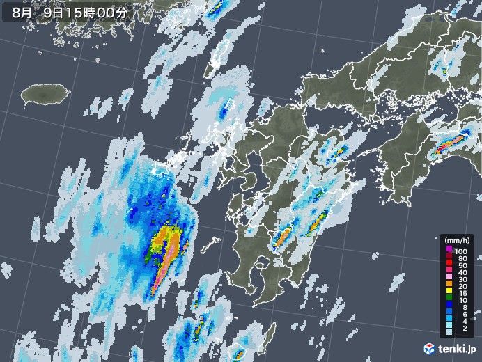 九州地方の雨雲レーダー(2020年08月09日)