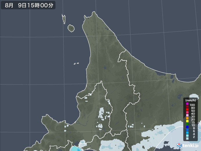 道北の雨雲レーダー(2020年08月09日)