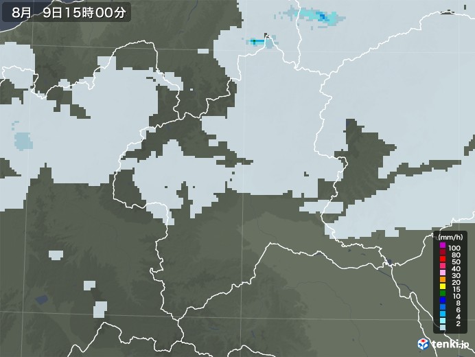 群馬県の雨雲レーダー(2020年08月09日)