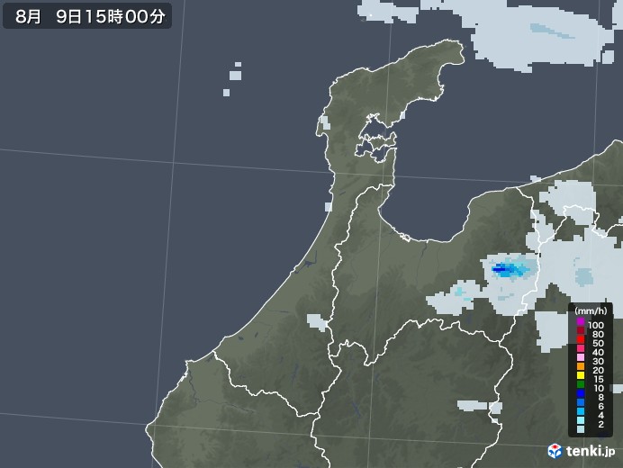 石川県の雨雲レーダー(2020年08月09日)