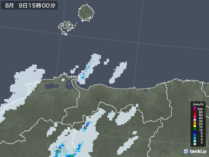 鳥取県の雨雲レーダー(2020年08月09日)