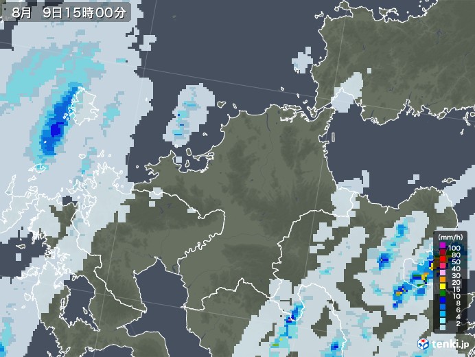 福岡県の雨雲レーダー(2020年08月09日)