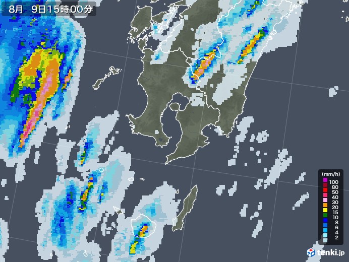 鹿児島県の雨雲レーダー(2020年08月09日)