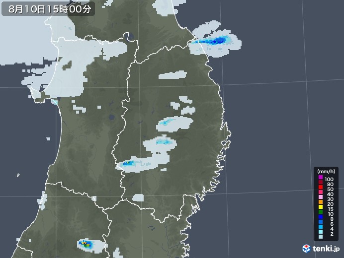 岩手県の雨雲レーダー(2020年08月10日)