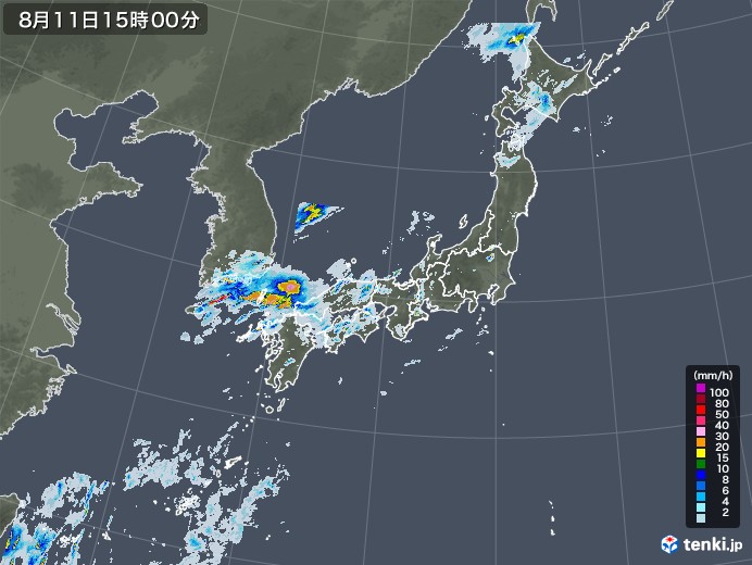 過去の雨雲レーダー 年08月11日 日本気象協会 Tenki Jp