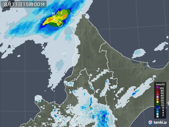 道北の雨雲レーダー(2020年08月11日)